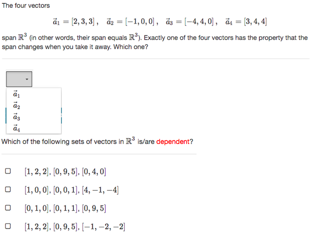 Solved a) The four vectors a⃗ 1=[2,3,3],a⃗ 2=[−1,0,0],a⃗ | Chegg.com