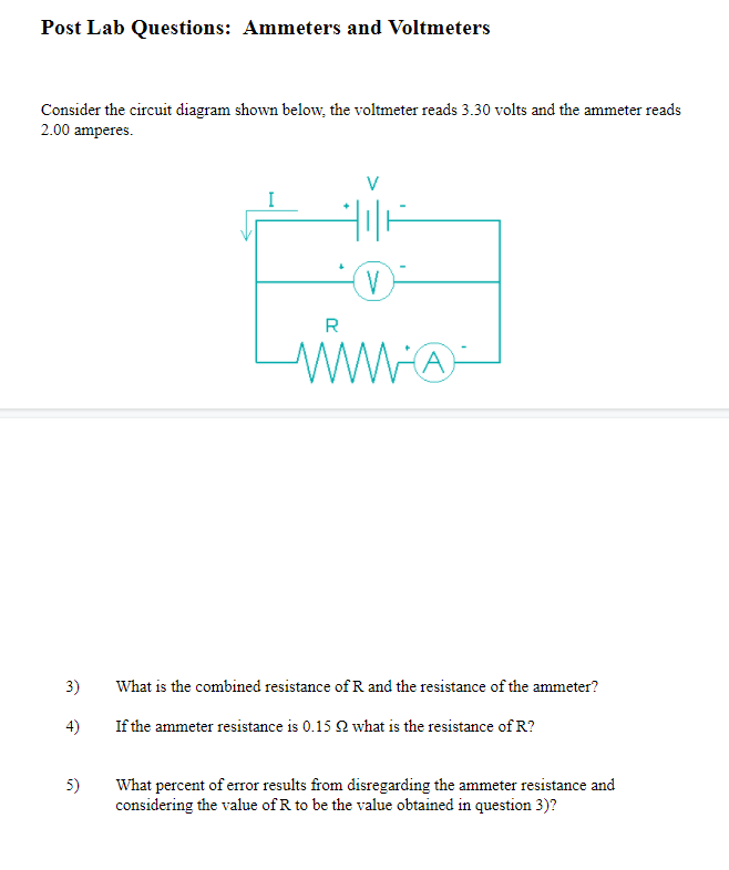 Solved Post Lab Questions: Ammeters and Voltmeters Consider | Chegg.com