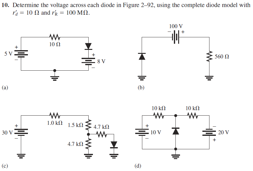 Solved 10. Determine the voltage across each diode in Figure | Chegg.com