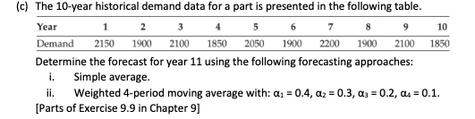 Solved Determine the forecast for year 11 using the | Chegg.com