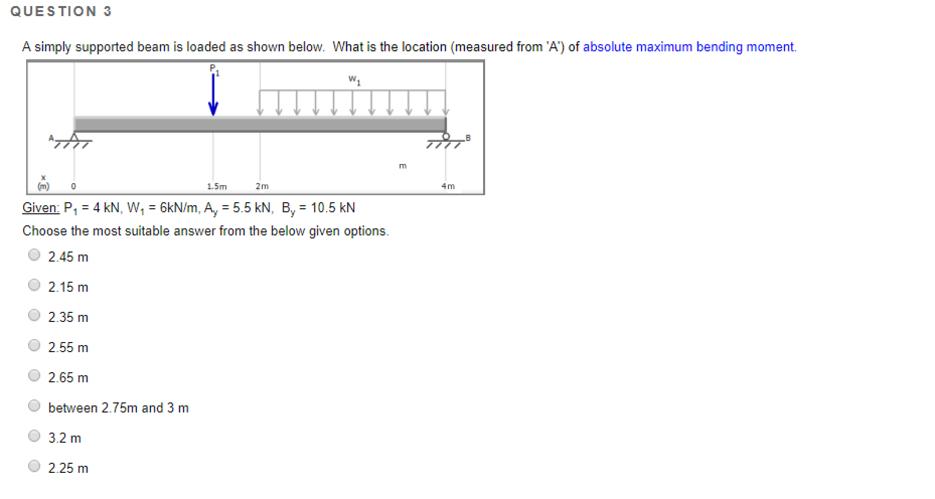 Solved QUESTION 3 A simply supported beam is loaded as shown | Chegg.com