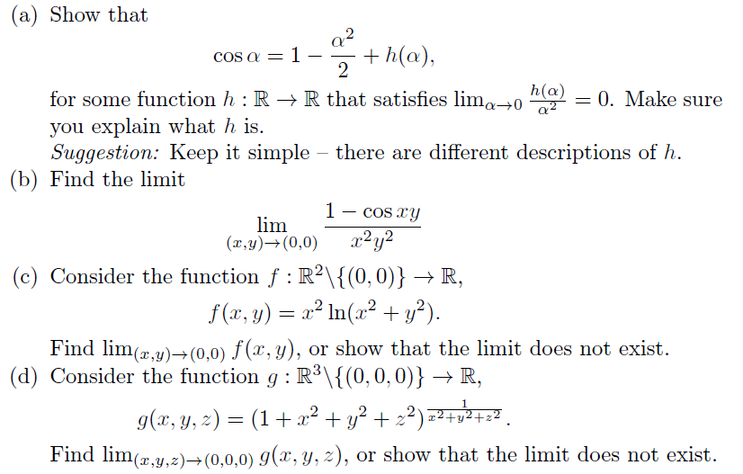 Solved (a) Show that cosα=1−2α2+h(α), for some function | Chegg.com