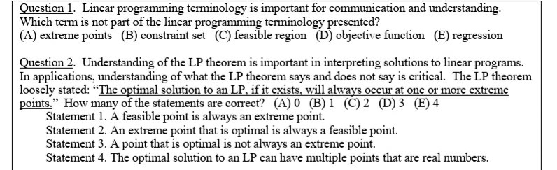 Solved Question 1. Linear programming terminology is | Chegg.com