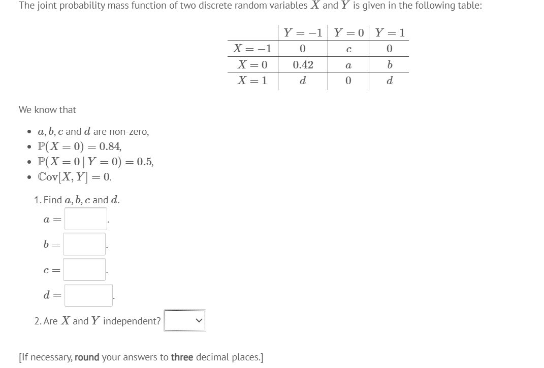 Solved The joint probability mass function of two discrete | Chegg.com