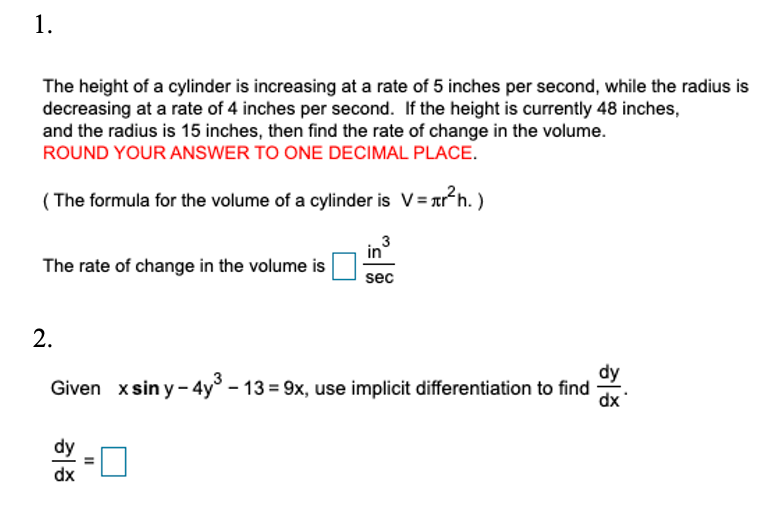 Solved 1. The height of a cylinder is increasing at a rate Chegg