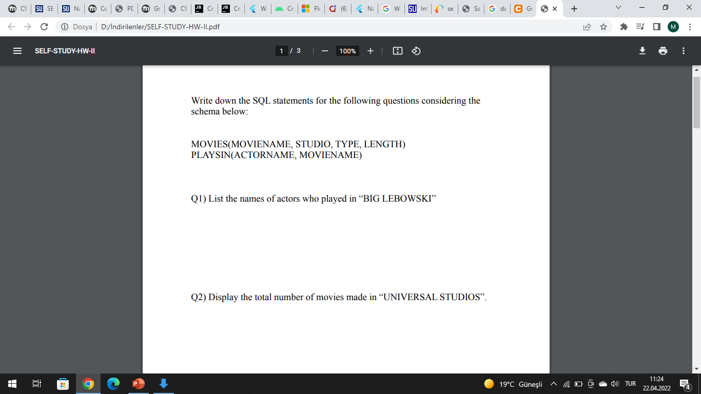 Solved Write down the SQL statements for the following | Chegg.com