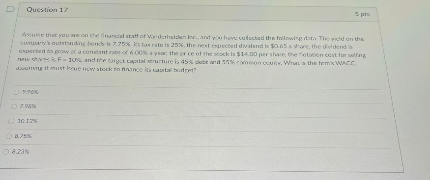 Solved Question 17 5 Pts Assume That You Are On The | Chegg.com