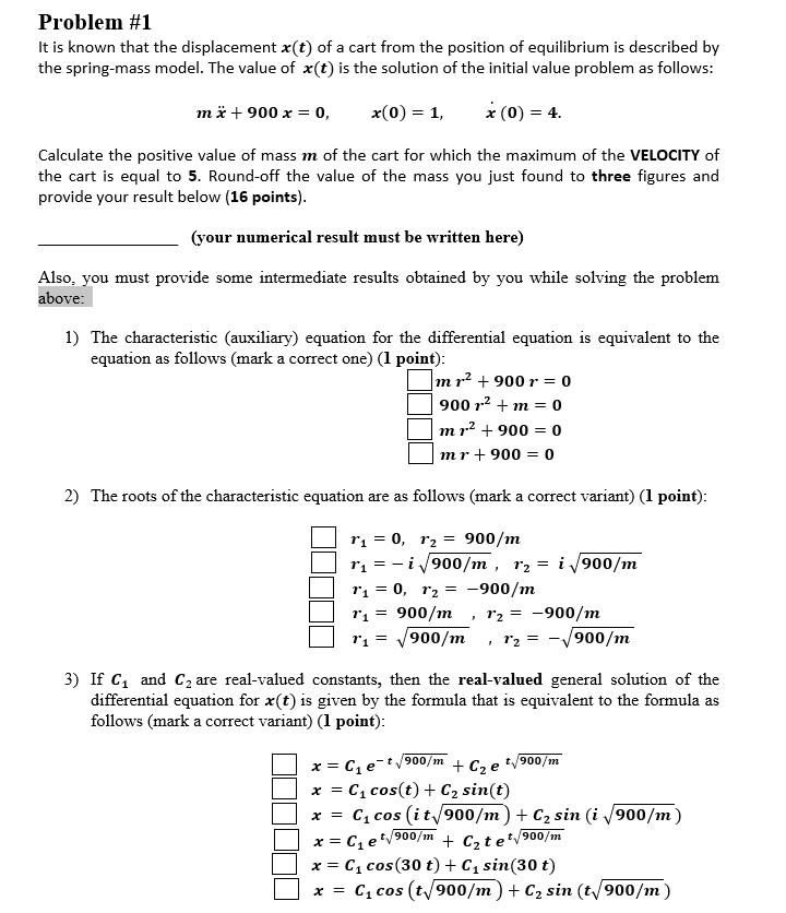 Solved Problem #1 It is known that the displacement x(t) of | Chegg.com