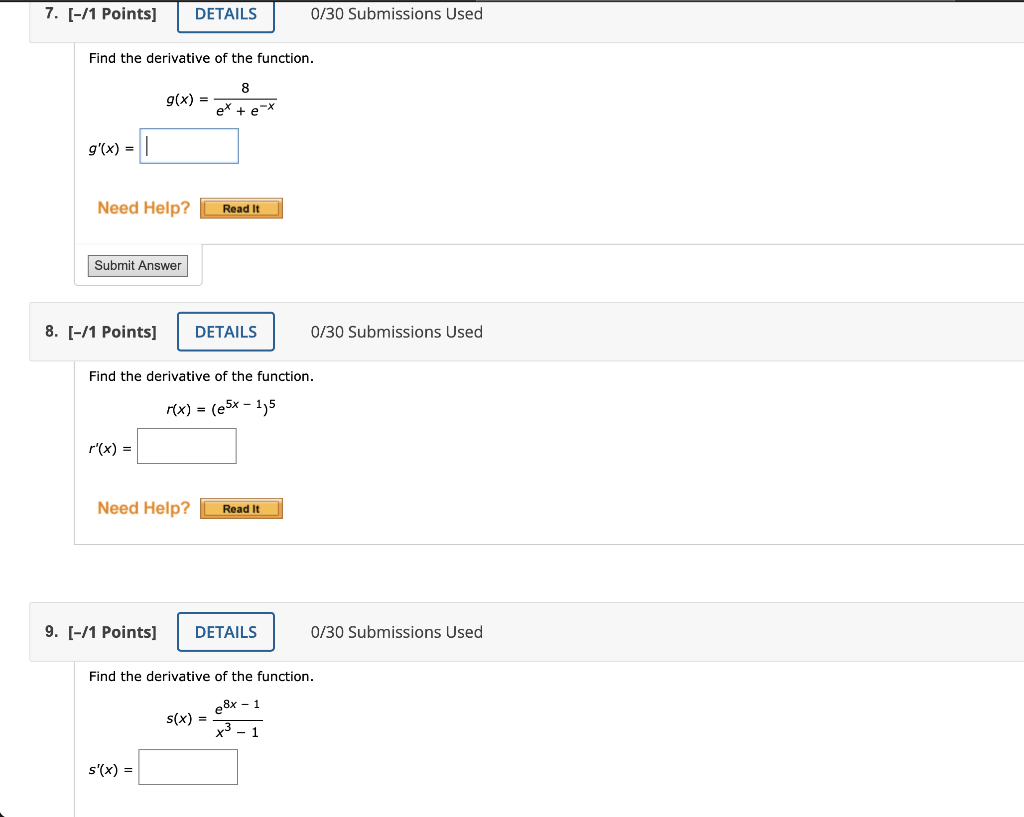 Solved Find The Derivative Of The Function G X Ex E−x8