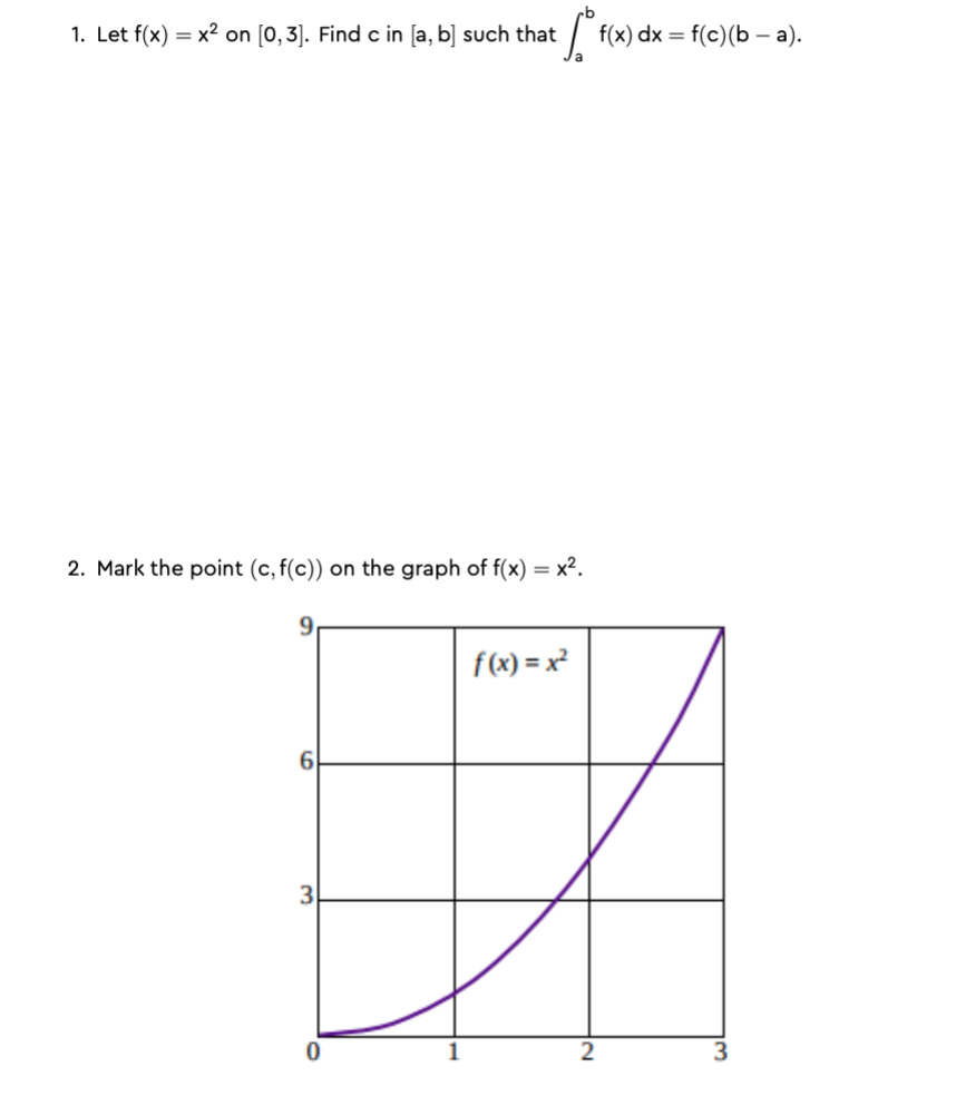 Solved 1 Let F x x2 On 0 3 Find C In a b Such That Chegg