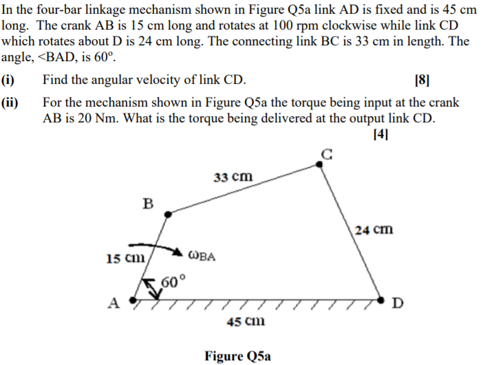 Solved In the four-bar linkage mechanism shown in Figure Q5a | Chegg.com