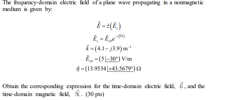 The Frequency Domain Electric Field Of A Plane Wave Chegg Com