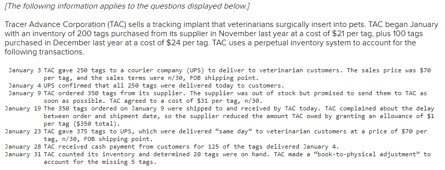 Solved Tracer Advance Corporation (TAC) sells a tracking | Chegg.com