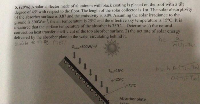 Solved 5. (20%) A Solar Collector Made Of Aluminum With | Chegg.com