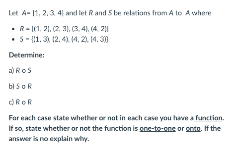 Solved Let A={1,2,3,4} and let Rand S be relations from A to | Chegg.com
