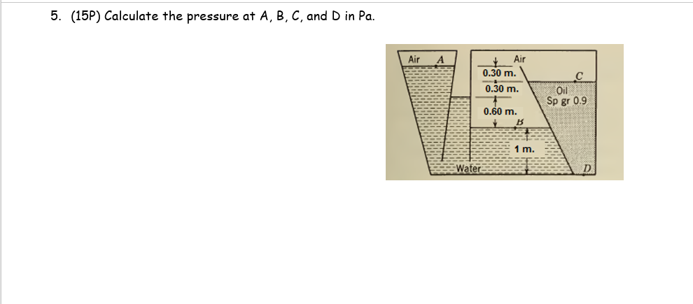 Solved 5. (15P) Calculate the pressure at A, B, C, and D in | Chegg.com