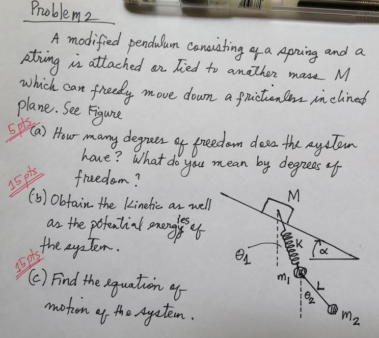 Solved Problema A modified pendulum consisting of a spring | Chegg.com