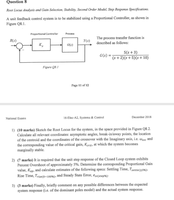 Solved Question 8 Root Locus Analysis and Gain Selection, | Chegg.com