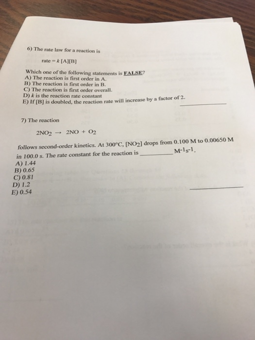 Solved The rate law for a reaction is rate = k[A][B] Which | Chegg.com