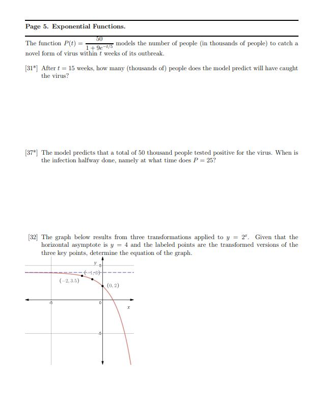 Solved Page 5. Exponential Functions. 1 + 9e-4/5 The | Chegg.com