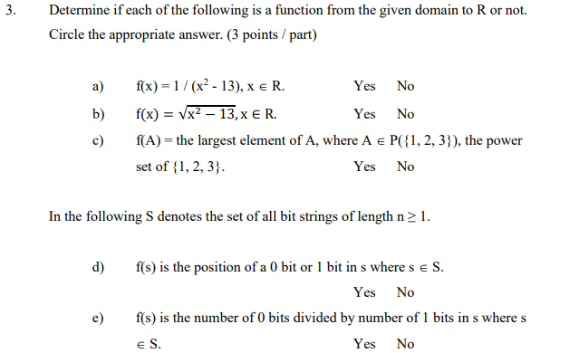 Solved 3. Determine if each of the following is a function | Chegg.com