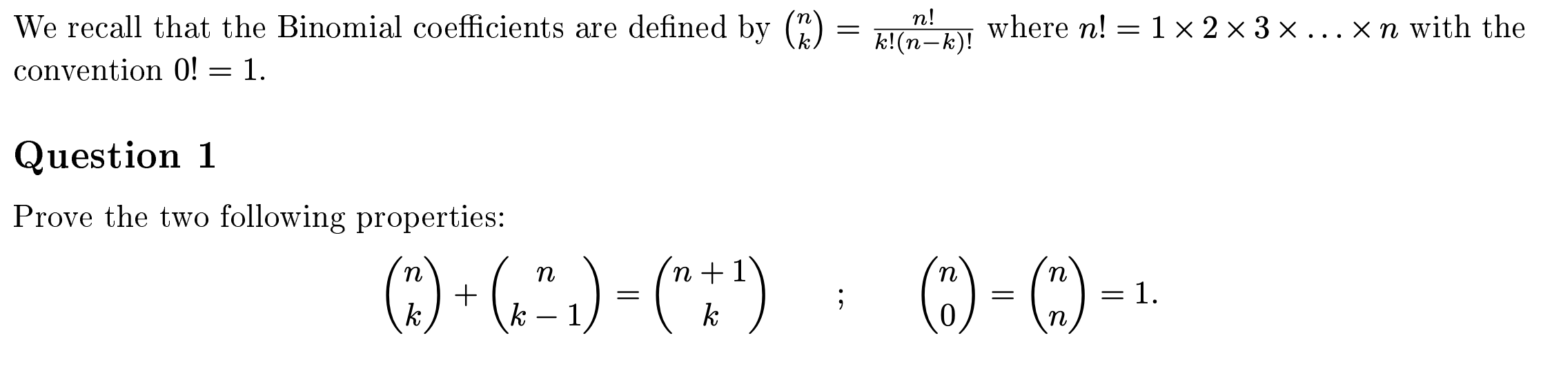 Solved = n! We recall that the Binomial coefficients are | Chegg.com