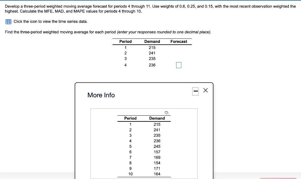 Solved Develop a three-period weighted moving average | Chegg.com