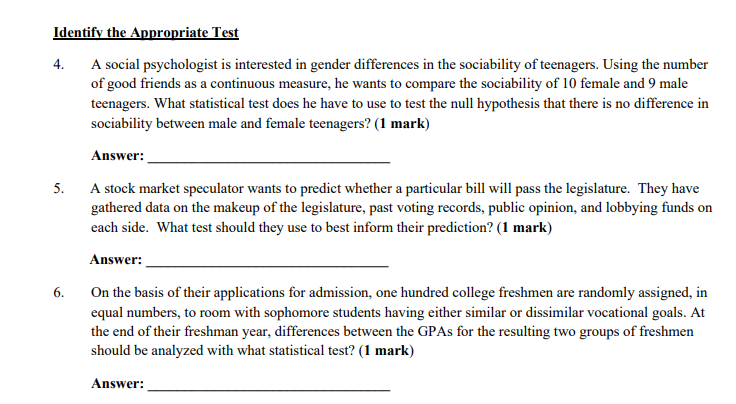 Solved Identify The Appropriate Test 4 A Social