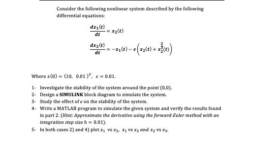 Solved Consider The Following Nonlinear System Described By | Chegg.com