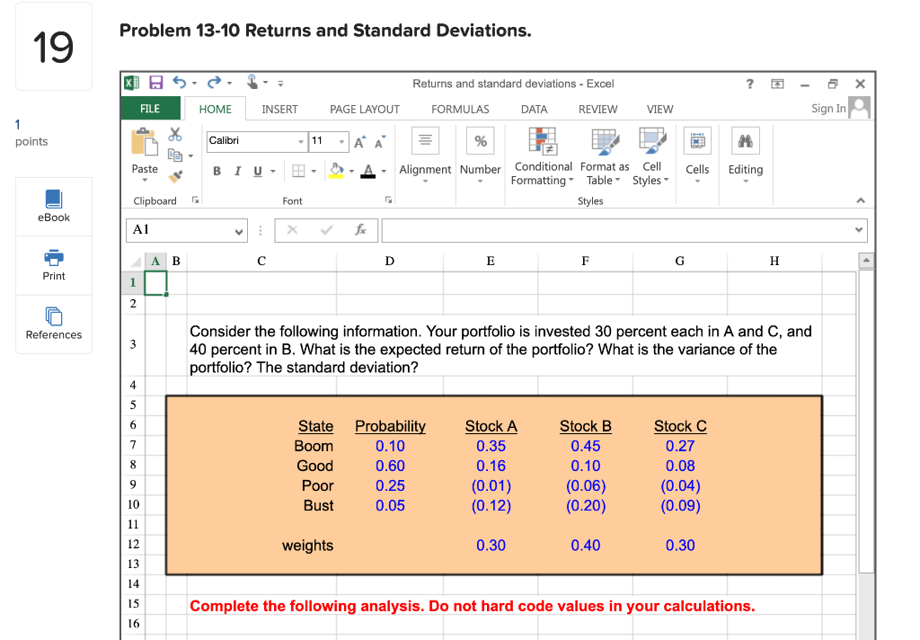 Solved Problem 1310 Returns and Standard Deviations. 19 XB
