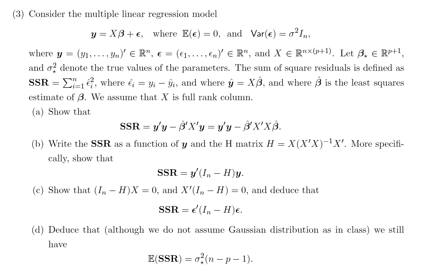 Solved (3) Consider The Multiple Linear Regression Model | Chegg.com