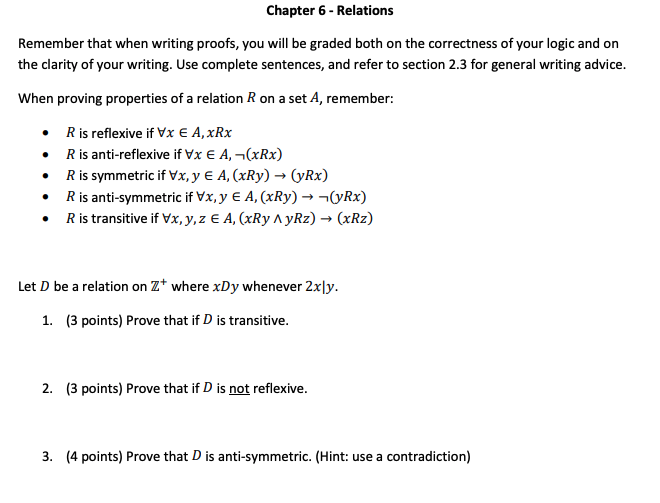 Solved Chapter 6 - Relations Remember that when writing | Chegg.com