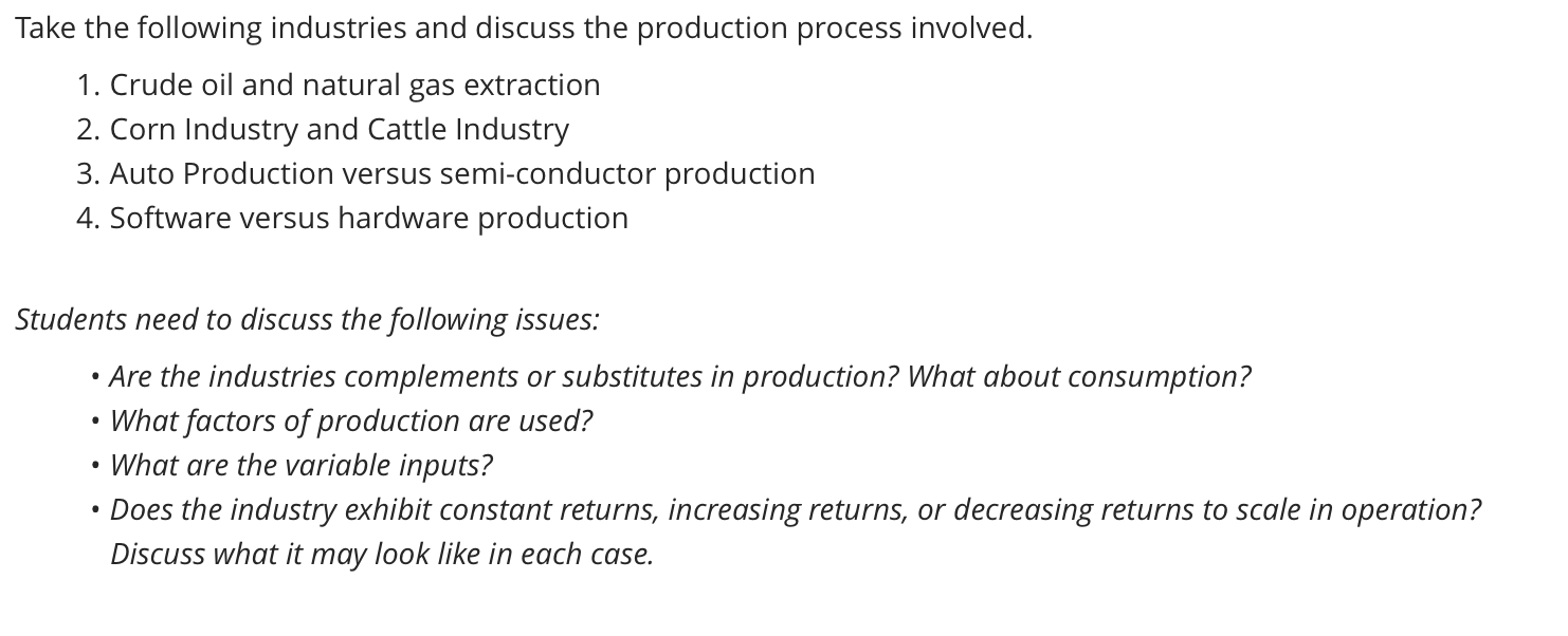 Solved Take the following industries and discuss the | Chegg.com