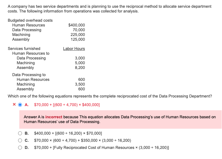 Solved A company has two service departments and is planning