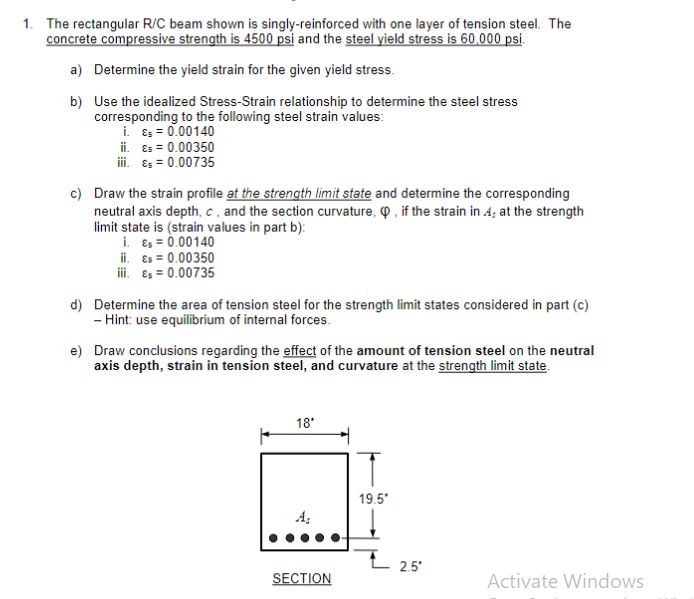 Solved The rectangular R/C beam shown is singly-reinforced | Chegg.com