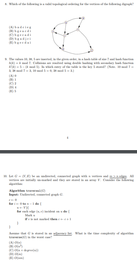 Solved 8 Which Of The Following Is A Valid Topological O Chegg Com