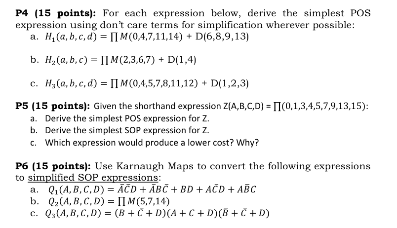 Solved P4 (15 points): For each expression below, derive the | Chegg.com