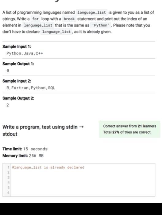 Solved It should print -1 if there's no Python in the list | Chegg.com