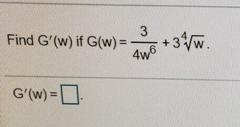 Solved Find Gʻ(w) if G(w) = _ +3Vw. G'(w) = 0 | Chegg.com
