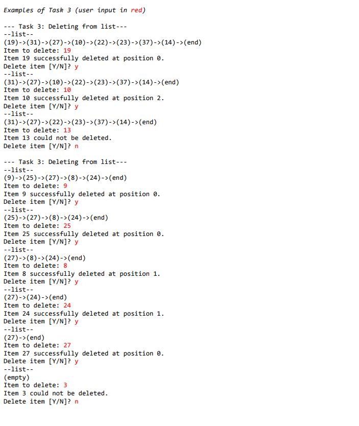 Solved Task 3 [Deleting from a list] Task 3 is related to | Chegg.com