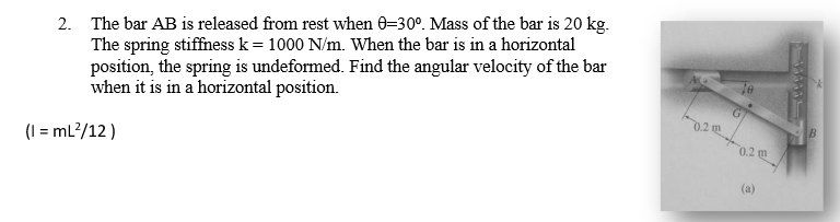 Solved 2. The bar AB is released from rest when 9=30°. Mass | Chegg.com