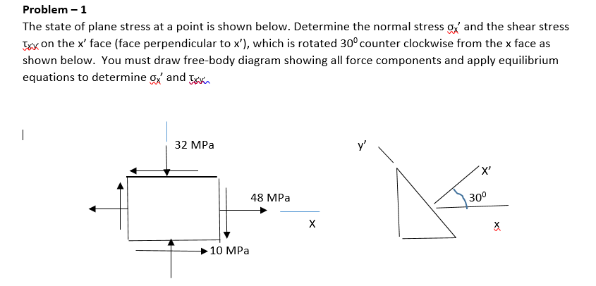 Solved Problem -1 The state of plane stress at a point is | Chegg.com