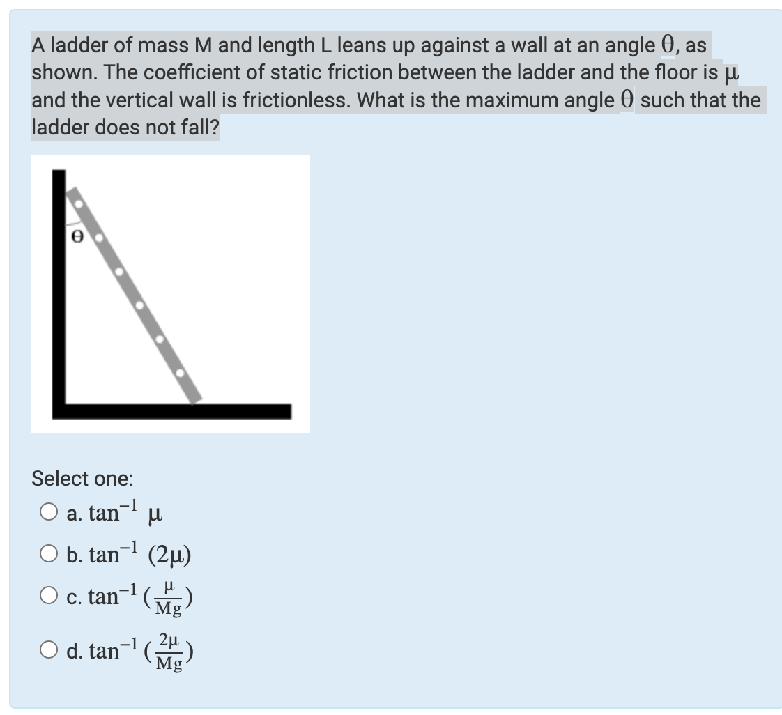 Solved A ladder of mass M and length L leans up against a