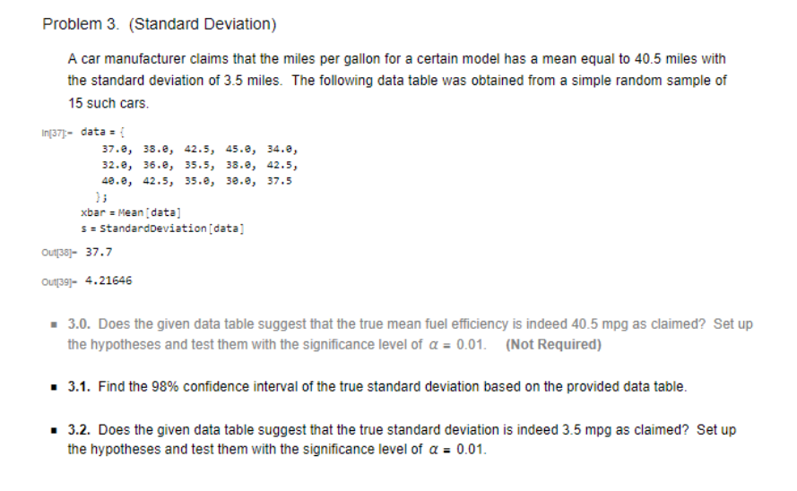 Solved Problem 3. (Standard Deviation) A car manufacturer | Chegg.com