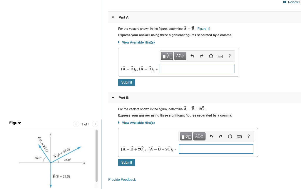 Solved MI Review Part A For the vectors shown in the figure, | Chegg.com