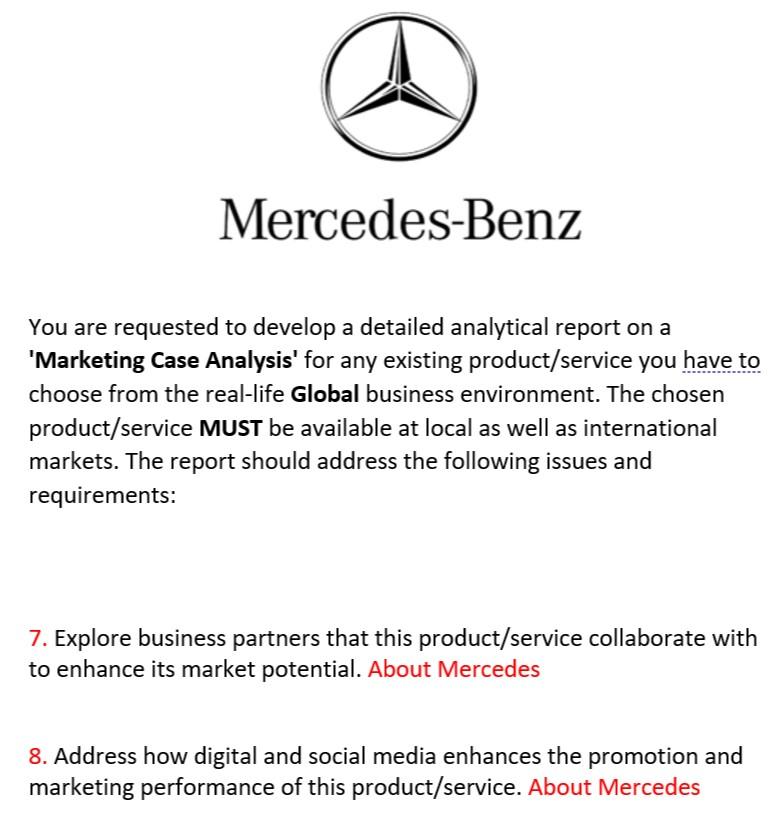 Mercedes Benz You Are Requested To Develop A Detailed Chegg Com