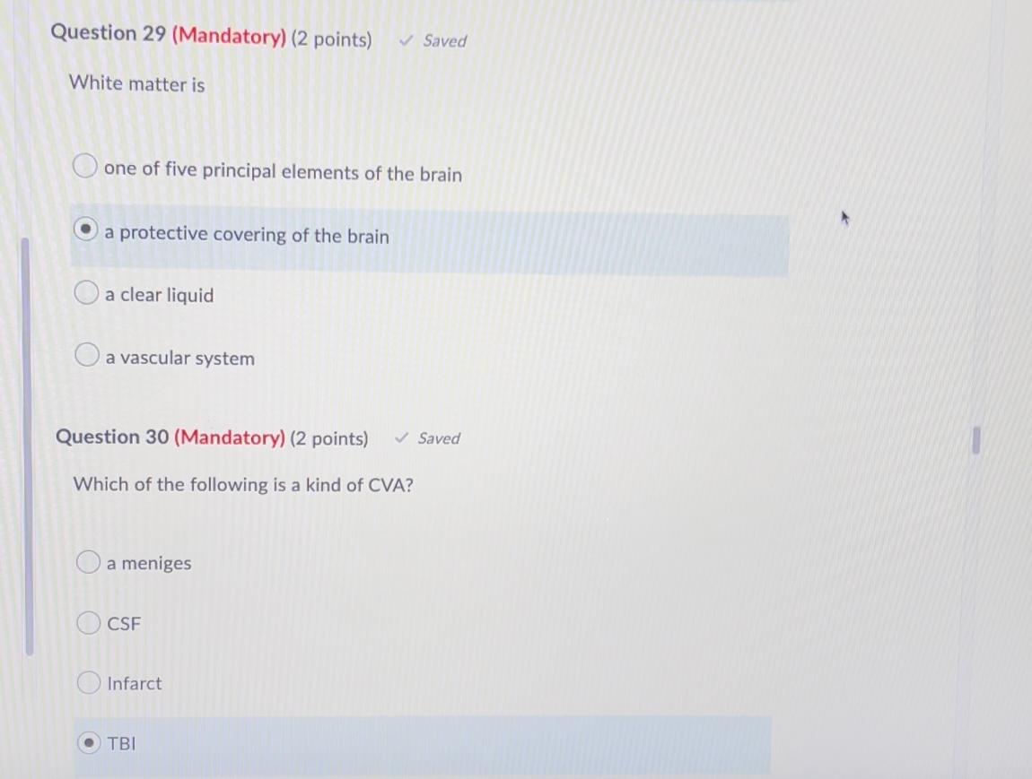 Solved Question 29 (Mandatory) (2 points) Saved White | Chegg.com