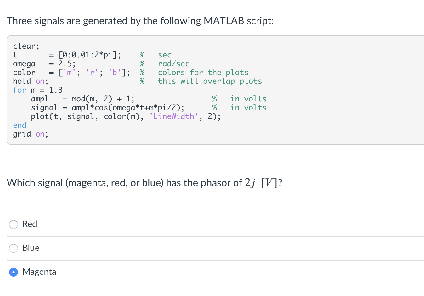 Solved Three signals are generated by the following MATLAB | Chegg.com