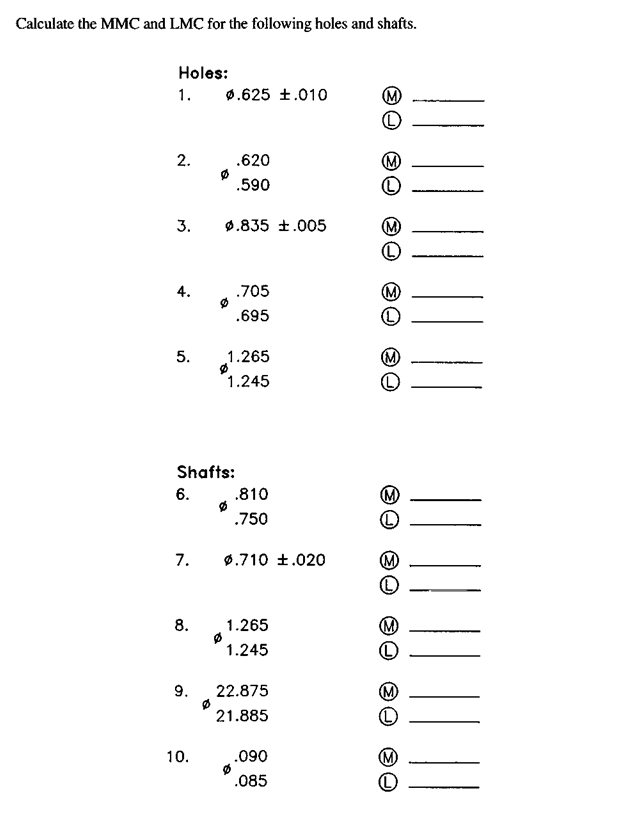 Solved Calculate the MMC and LMC for the following holes and | Chegg.com