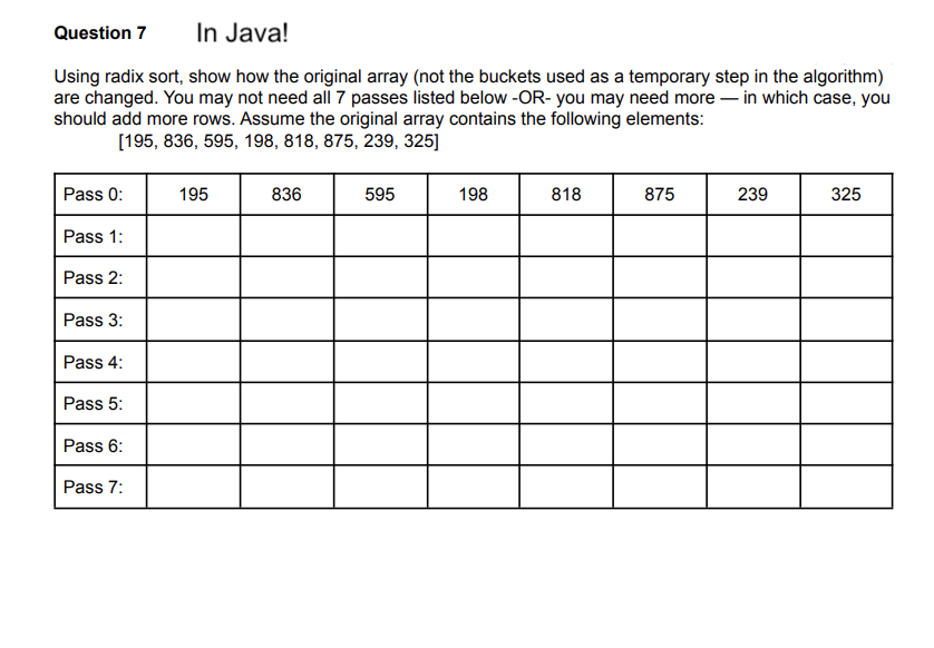Solved Using radix sort, show how the original array (not | Chegg.com